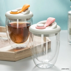 ספל זכוכית כפולה עם מכסה