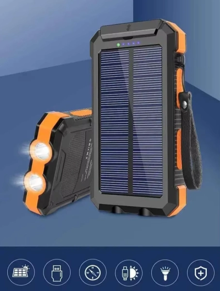 מטען נייד 20,000mAh עם פנס LED כפול ופנל סולארי