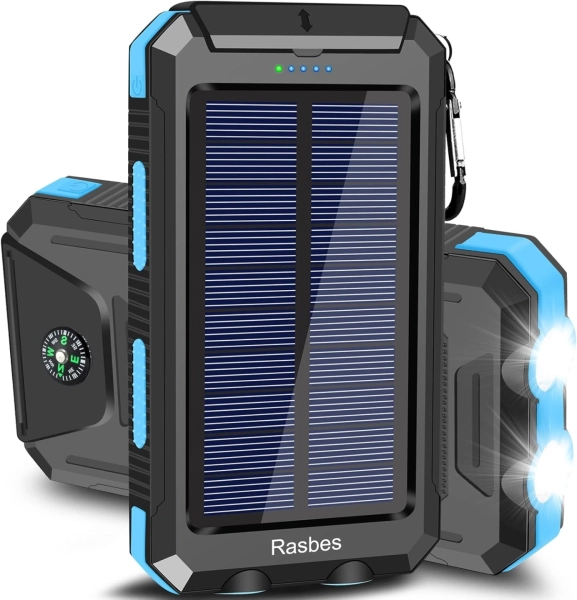 מטען נייד 20,000mAh עם פנס LED כפול ופנל סולארי